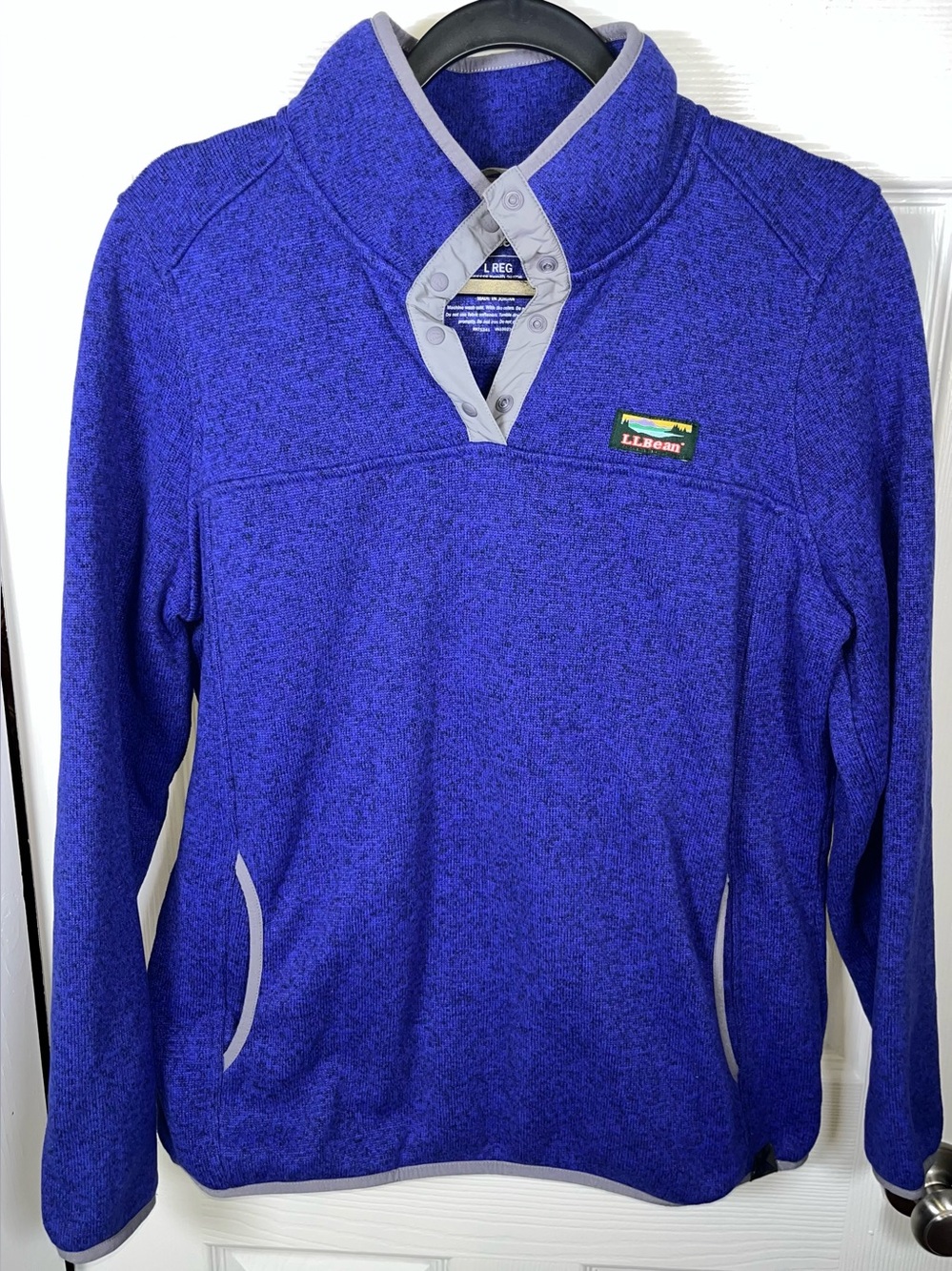 L.L. Bean Fleece Pullover Sweater Women’s Large Blue 1/4 Snap Mock Neck Gorpcor